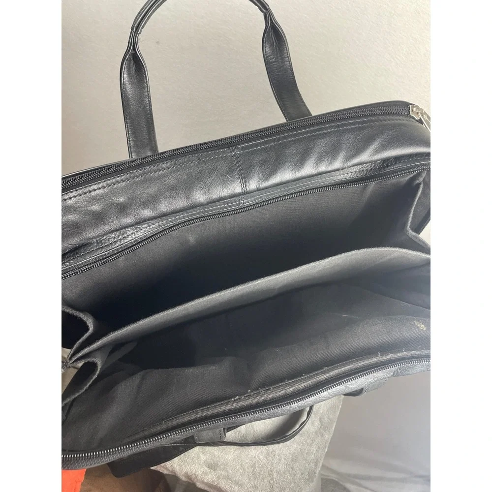 Winn International Black Genuine Napa Leather Briefcase Laptop Bag Attaché Case